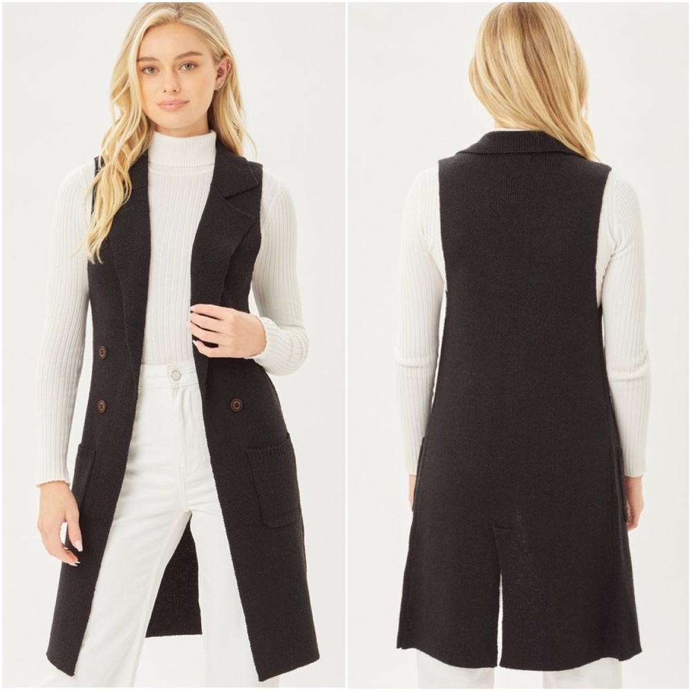 Classic Button Detail Split Hem Long Vest